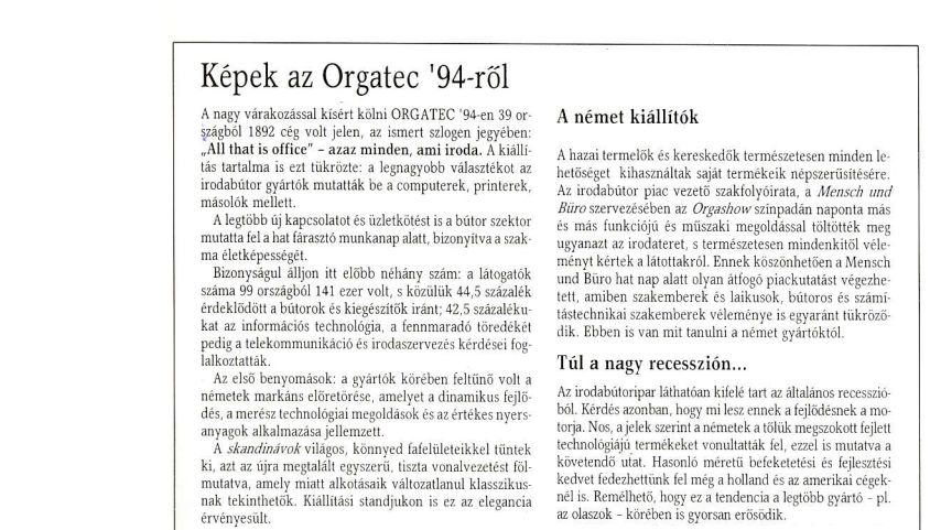 KÉPEK AZ ORGATEC '94-RŐL Irodabútor,Képek,Orgatec,'94-rõl,All that is office, minden ami iroda, irodabútorok, Vitra, Wilkhahn, design, minőség, EuropaDesign, FeuertagOttó, Irodabútorok, editorial, press, szakcikk 